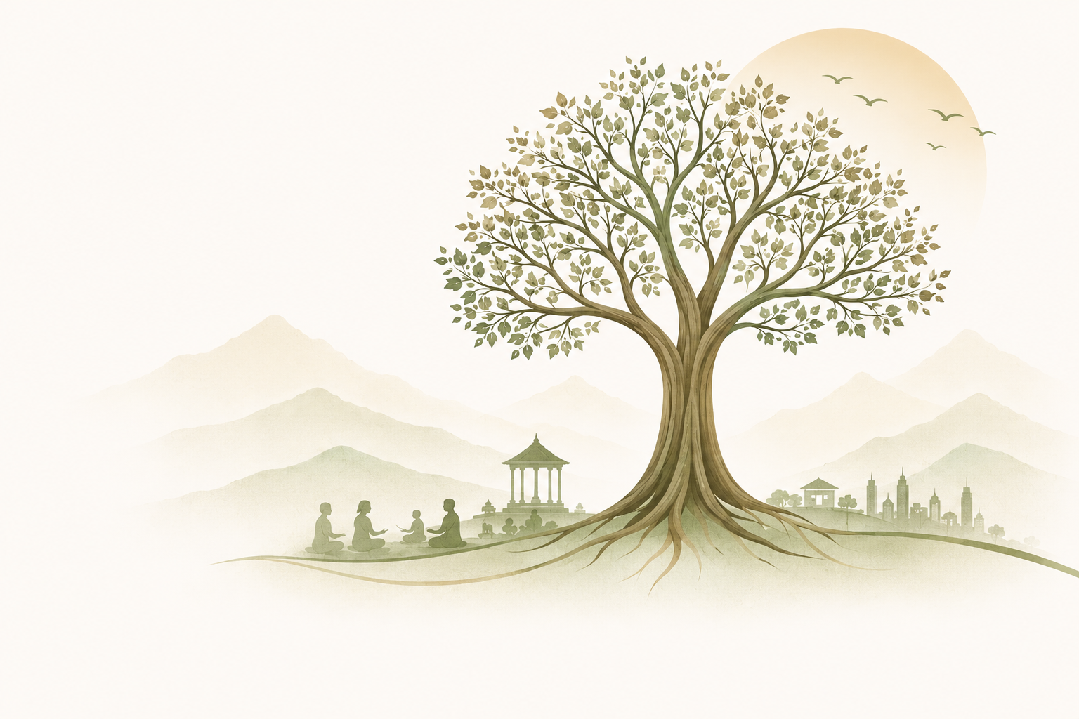 A serene tree illustration representing integral development and community.
